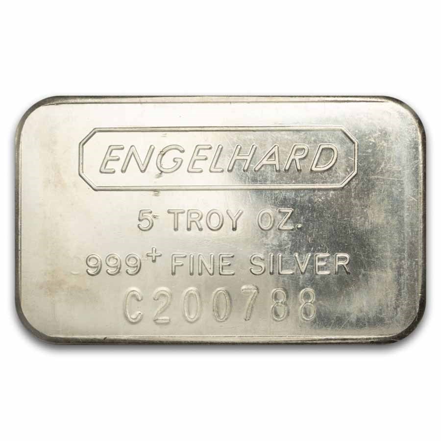 5 oz Silver Bar - Engelhard (Struck, Logo Reverse, Sealed)