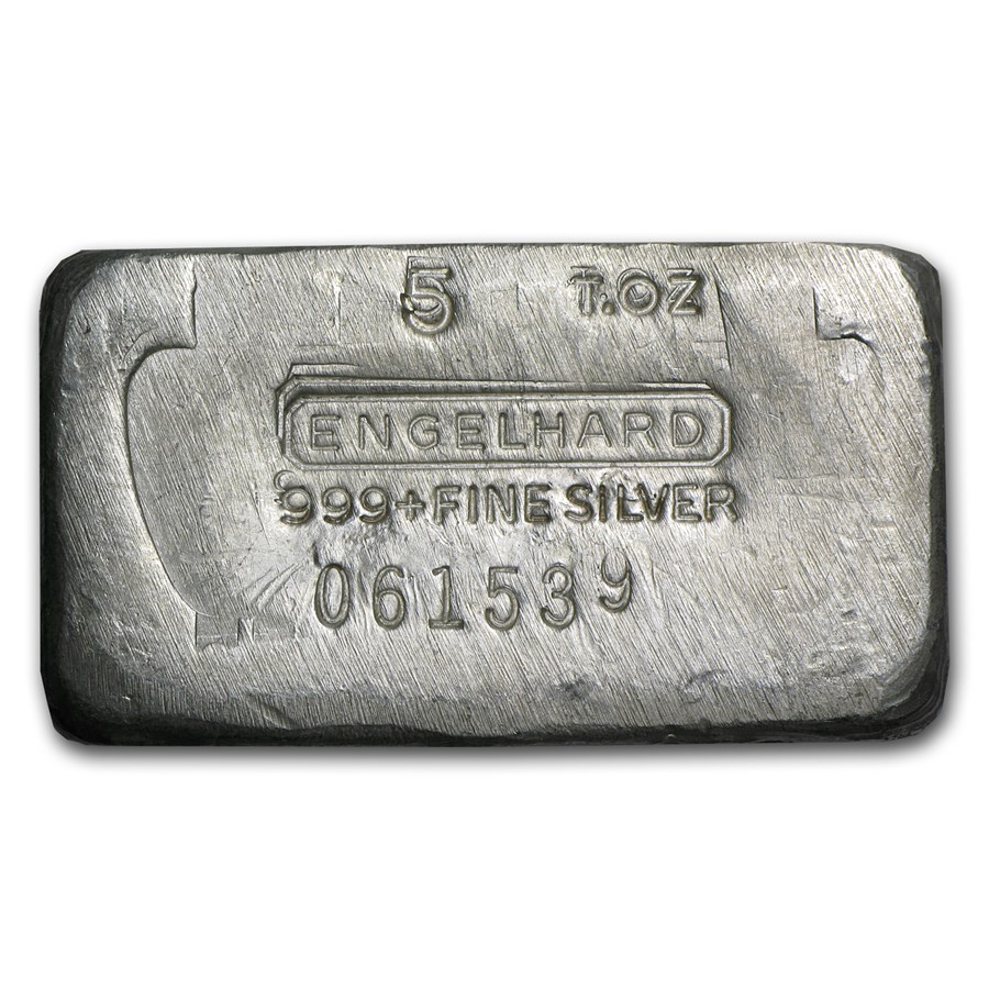 5 oz Silver Bar - Engelhard (Vintage, Wide, Poured)