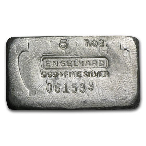 5 oz Silver Bar - Engelhard (Vintage, Wide, Poured) 5 oz Silver Bar - Engelhard (Vintage, Wide, Poured)
