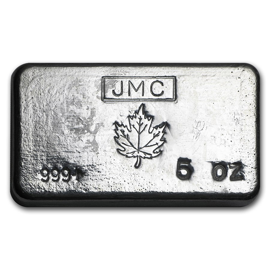 5 oz Silver Bar - Johnson Matthey Canada (Poured, Maple Leaf)