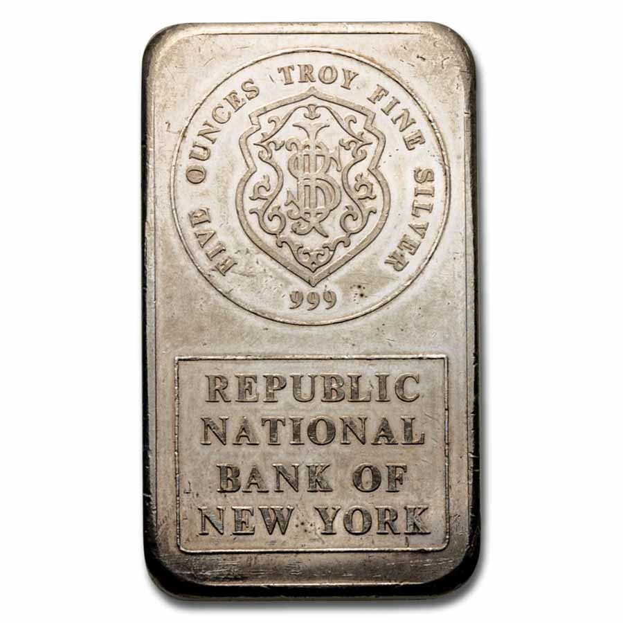 5 oz Silver Bar - Johnson Matthey (Republic National Bank of NY)