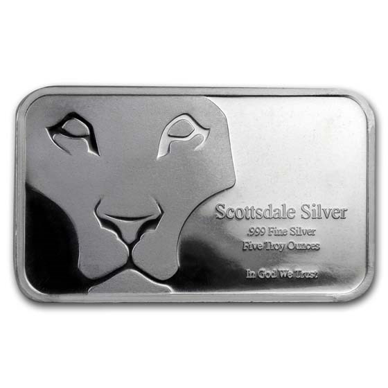 5 oz Silver Bar - Scottsdale Mint (Lion Prey) 5 oz Silver Bar - Scottsdale Mint (Lion Prey)