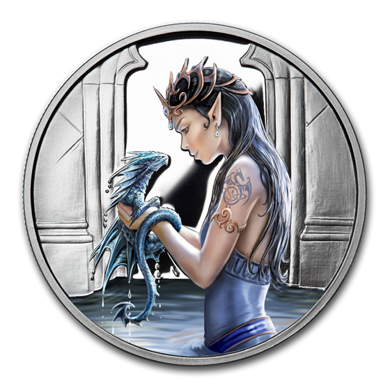 5 oz Silver Colorized Round - Anne Stokes Dragons: Water Dragon 5 oz Silver Colorized Round - Anne Stokes Dragons: Water Dragon