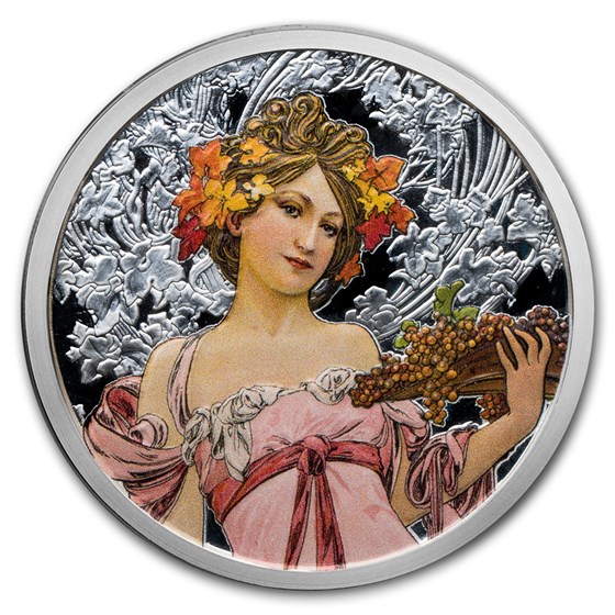 5 oz Silver Colorized Round - Mucha Series (Champagne White Star) 5 oz Silver Colorized Round - Mucha Series (Champagne White Star)