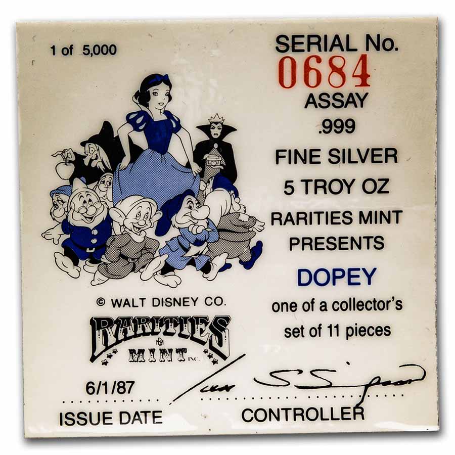Buy 5 oz Silver - Disney's Snow White 50th Anniv (Dopey, w/Box
