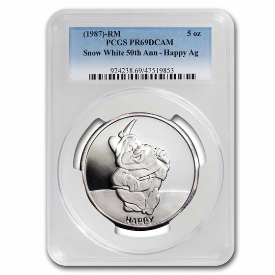 5 oz Silver - Disney's Snow White 50th Anniv Happy PR-69 PCGS 5 oz Silver - Disney's Snow White 50th Anniv Happy PR-69 PCGS