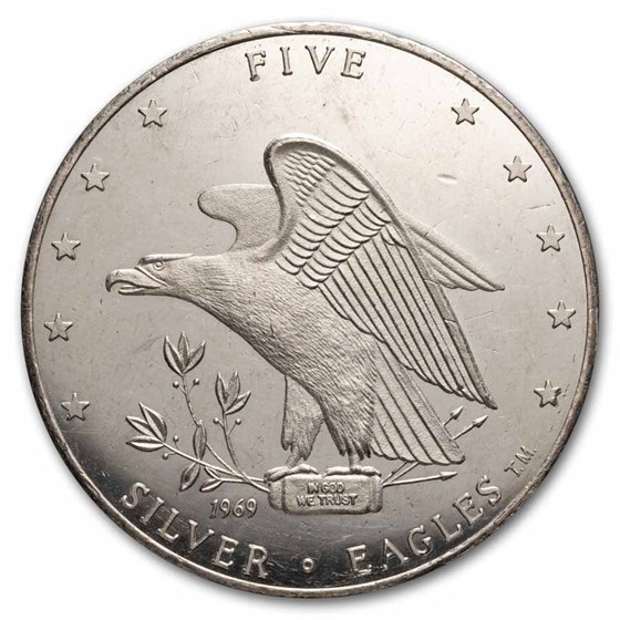 5 oz Silver Round - 1969 Five Silver Eagles Nest Foster 5 oz Silver Round - 1969 Five Silver Eagles Nest Foster