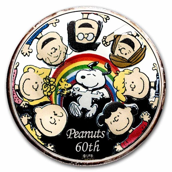 5 oz Silver Round - 2010 60th Ann Colorized Peanuts (w/Box& COA)