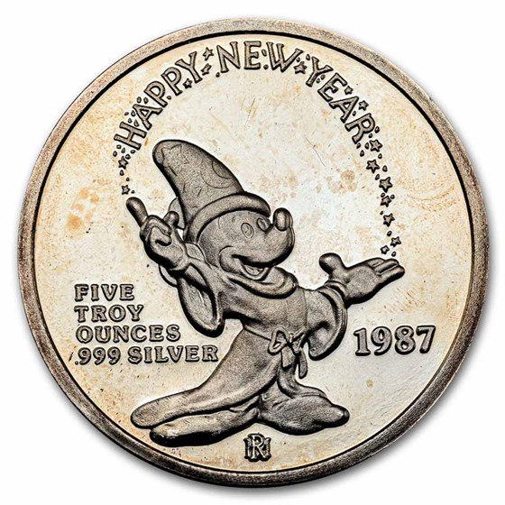 5 oz Silver Round - Mickey's Happy New Year (w/Box & COA)