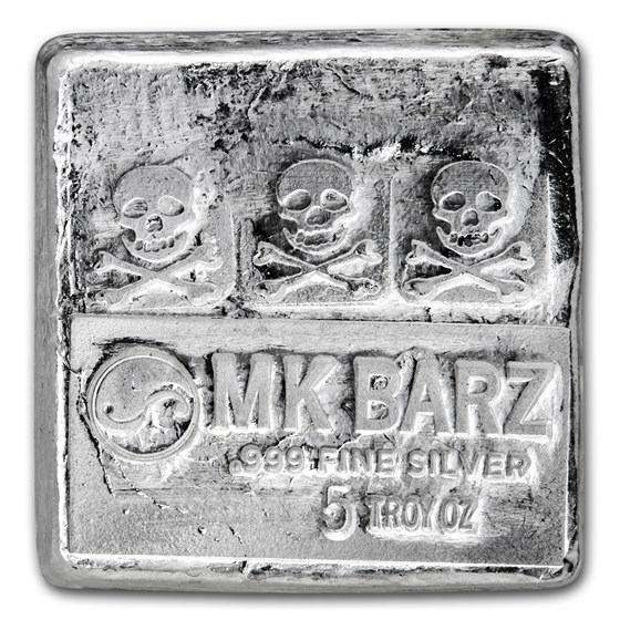 5 oz Silver Square - MK Barz & Bullion (Skull & Bones) 5 oz Silver Square - MK Barz & Bullion (Skull & Bones)