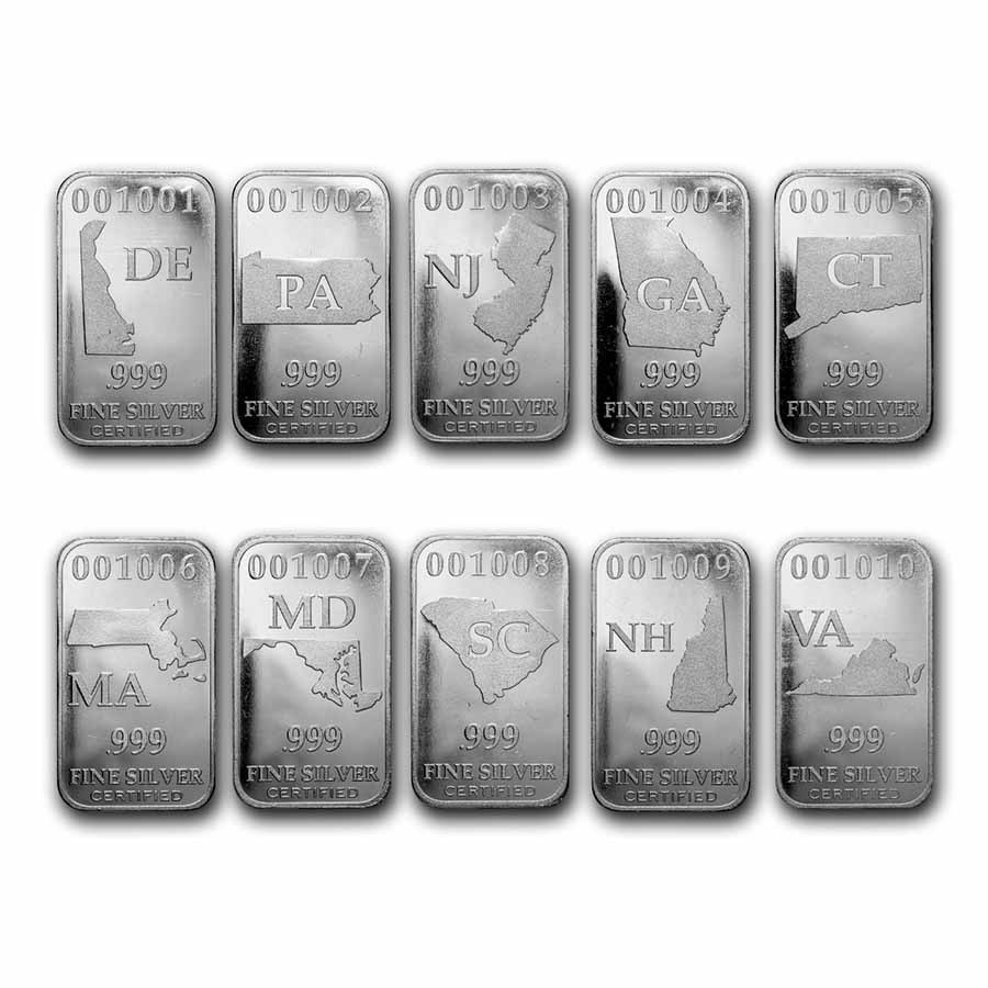 (50) 1 oz Silver Bar - U.S. State Collection