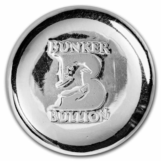 50 gram Cast Poured Silver Round - Bunker Bullion Button