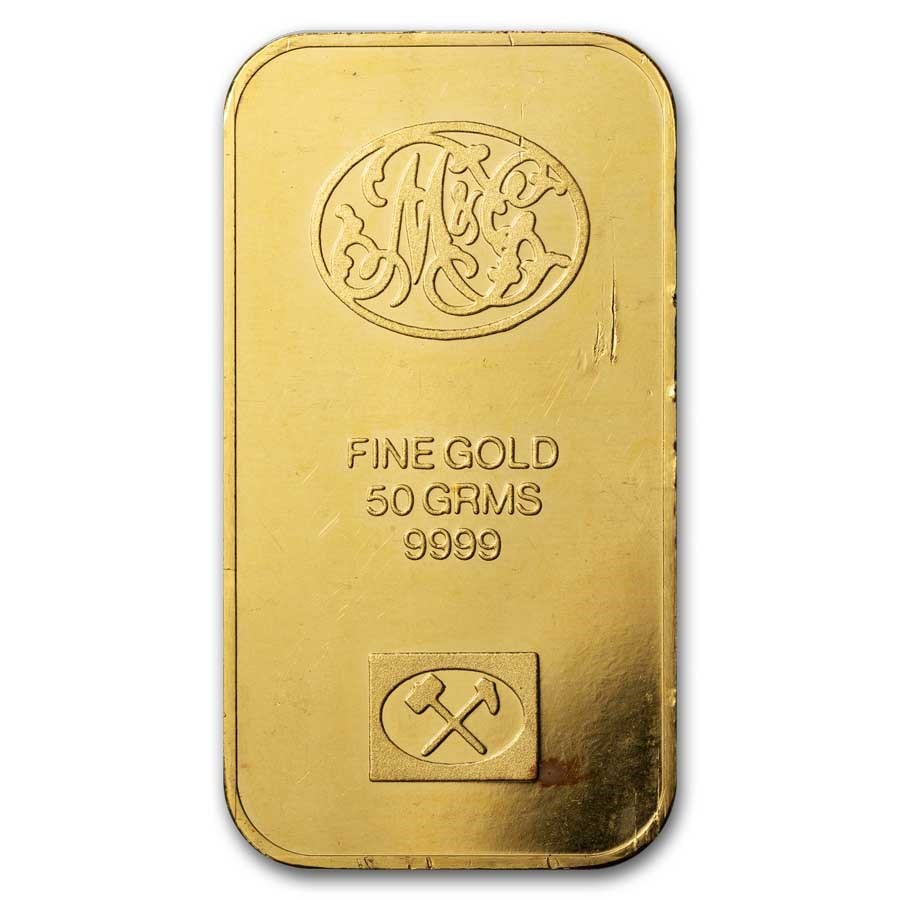 50 gram Gold Bar - Johnson Matthey (Matthey Garrett, Pressed)