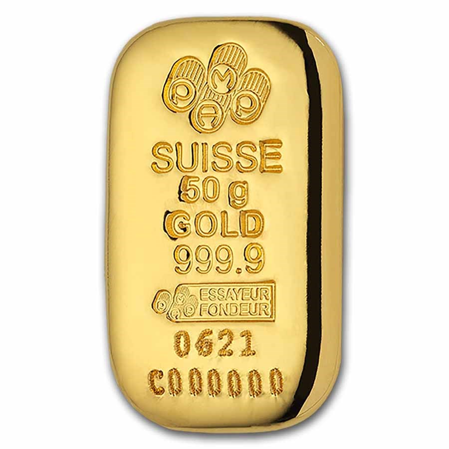 Buy 50 gram Gold Bar PAMP Suisse (Cast, w/Assay) APMEX