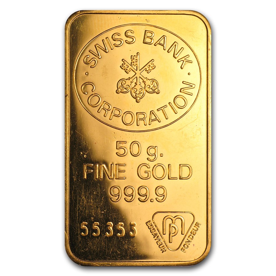 50 gram Gold Bar - Swiss Bank Corporation