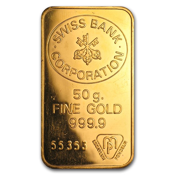 50 gram Gold Bar - Swiss Bank Corporation 50 gram Gold Bar - Swiss Bank Corporation