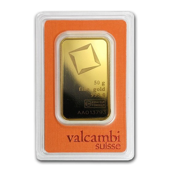 50 gram Gold Bar - Valcambi (w/Assay) 50 gram Gold Bar - Valcambi (w/Assay)