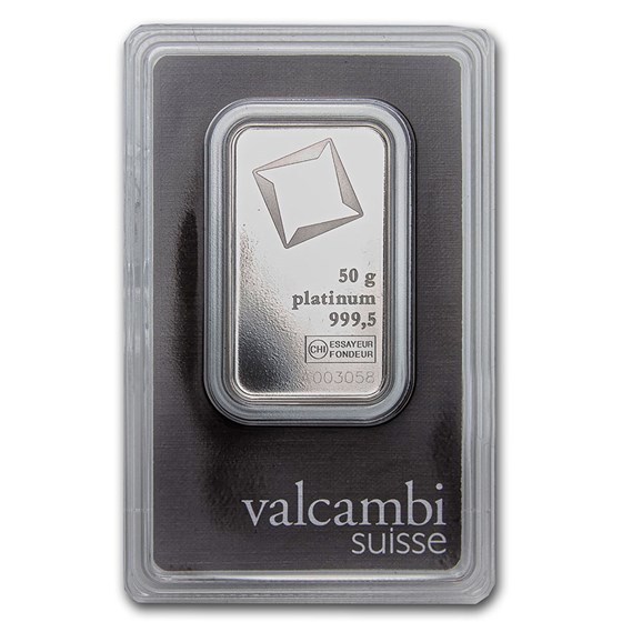 50 gram Platinum Bar - Valcambi (In Assay)