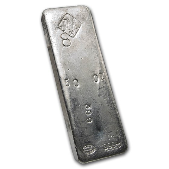 50 oz Silver Bar - Johnson Matthey (Vintage/8, #399) 50 oz Silver Bar - Johnson Matthey (Vintage/8, #399)