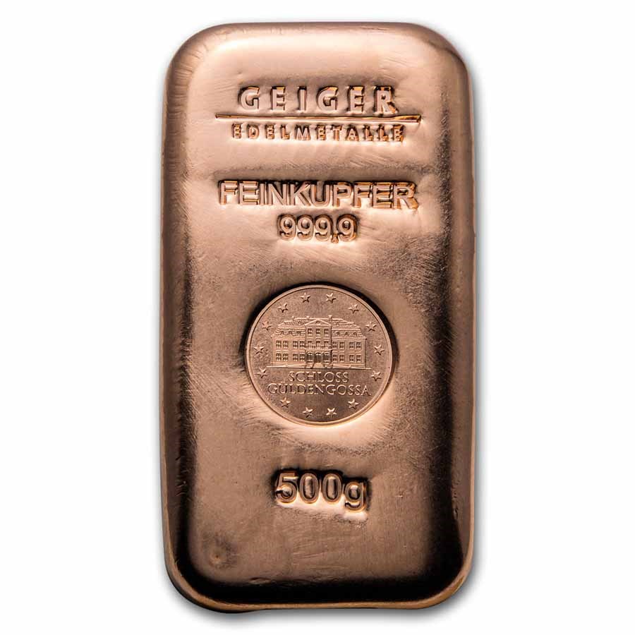 500 gram Copper Bar - Geiger (Poured, .9999 Fine)
