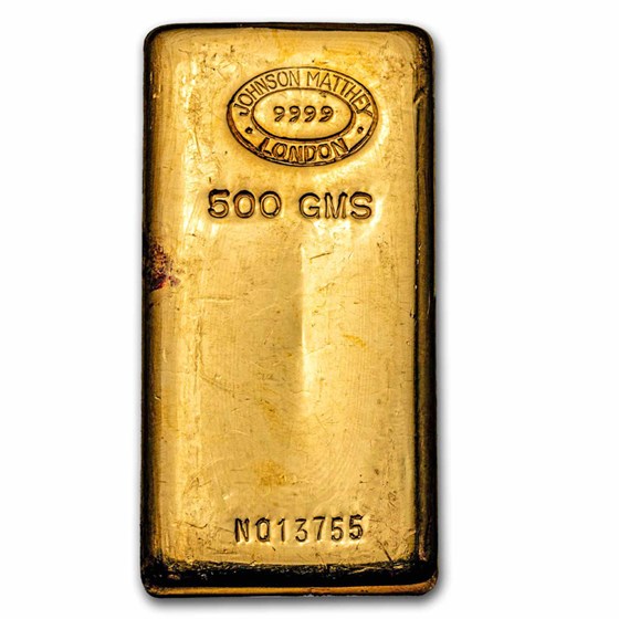 500 gram Gold Bar - Johnson Matthey-London (Poured) 500 gram Gold Bar - Johnson Matthey-London (Poured)