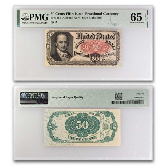 5th Issue Fractional Currency 50 Cents CU-65 EPQ PMG (Fr#1381) 5th Issue Fractional Currency 50 Cents CU-65 EPQ PMG (Fr#1381)