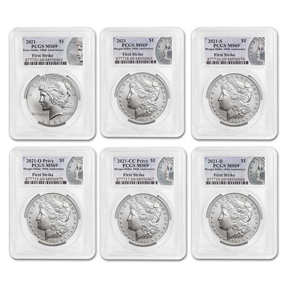 6-Coin 2021 Morgan/Peace Dollar Set MS-69 PCGS (FS) 6-Coin 2021 Morgan/Peace Dollar Set MS-69 PCGS (FS)