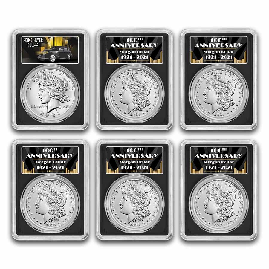 6-Coin 2021 Morgan/Peace Dollar Set MS-70 PCGS (First Day)