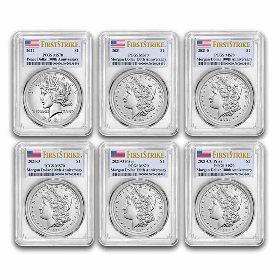 6-Coin 2021 Morgan/Peace Dollar Set MS-70 PCGS (FirstStrike®)