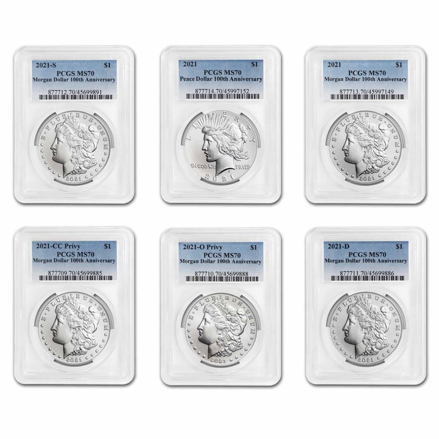 6-Coin 2021 Morgan/Peace Dollar Set MS-70 PCGS