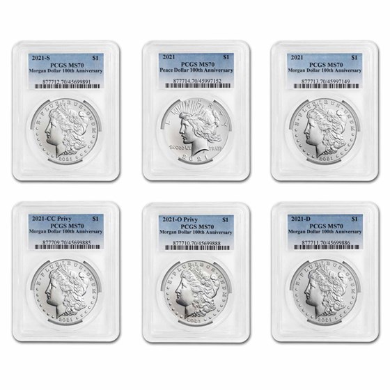6-Coin 2021 Morgan/Peace Dollar Set MS-70 PCGS 6-Coin 2021 Morgan/Peace Dollar Set MS-70 PCGS