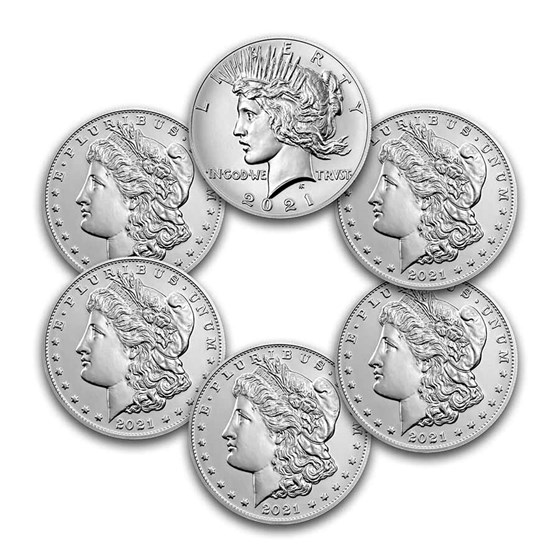 6-Coin 2021 Silver Morgan and Peace Dollar Set (Box & COA) 6-Coin 2021 Silver Morgan and Peace Dollar Set (Box & COA)