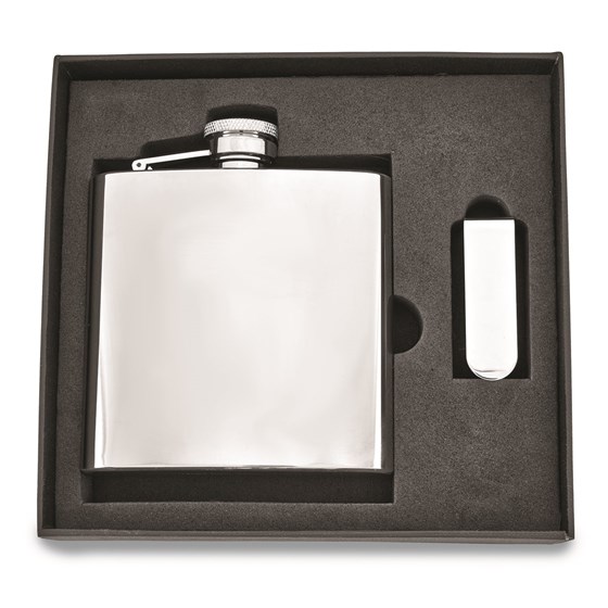 6 oz. Stainless Steel Flask and Money Clip Gift Set 6 oz. Stainless Steel Flask and Money Clip Gift Set