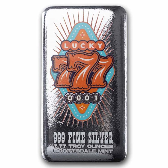 7.77 oz Silver Premium Colorized Cast Bar - Las Vegas Lucky 7's