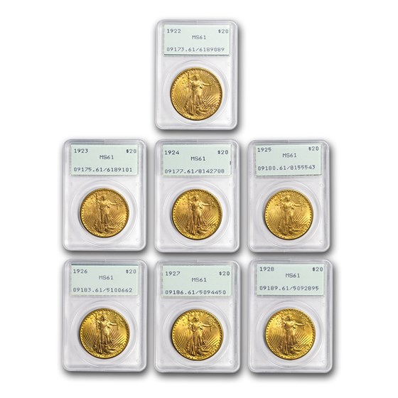 7-Coin $20 Saint Double Eagle Date Set MS-61 PCGS (Rattlers) 7-Coin $20 Saint Double Eagle Date Set MS-61 PCGS (Rattlers)