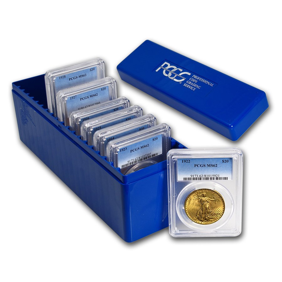 7-Coin $20 Saint-Gaudens Gold Double Eagle Date Set MS-62 PCGS