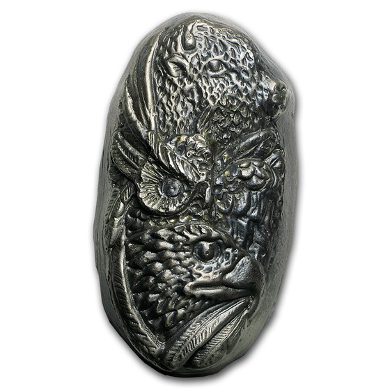 7 oz Hand Poured Silver Bar - 3-Animal Totem Pole 7 oz Hand Poured Silver Bar - 3-Animal Totem Pole