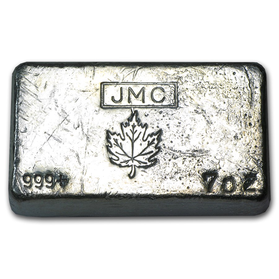 7 oz Silver Bar - Johnson Matthey Canada (Poured, Maple Leaf)