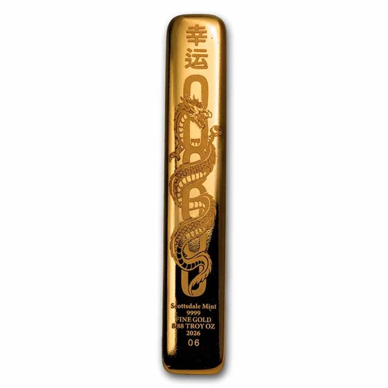 8.88 oz Gold Bar -Scottsdale Mint Lucky Dragon Cast Gold Bar 2026