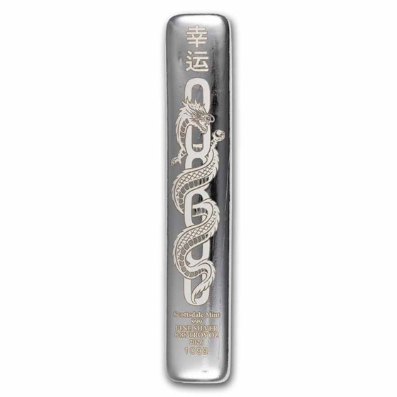 8.88 oz Silver Bar -Scottsdale Mint Lucky Dragon Cast Bar 2026