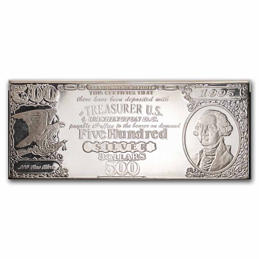 8 oz Silver Bar - $500 Silver Certificate (Washington)