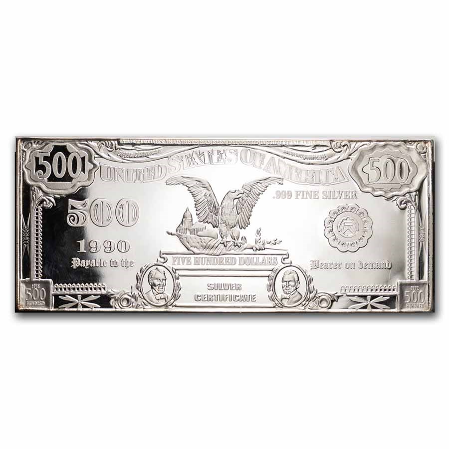 8 oz Silver Bar - Banknote Replica (Random Motifs)