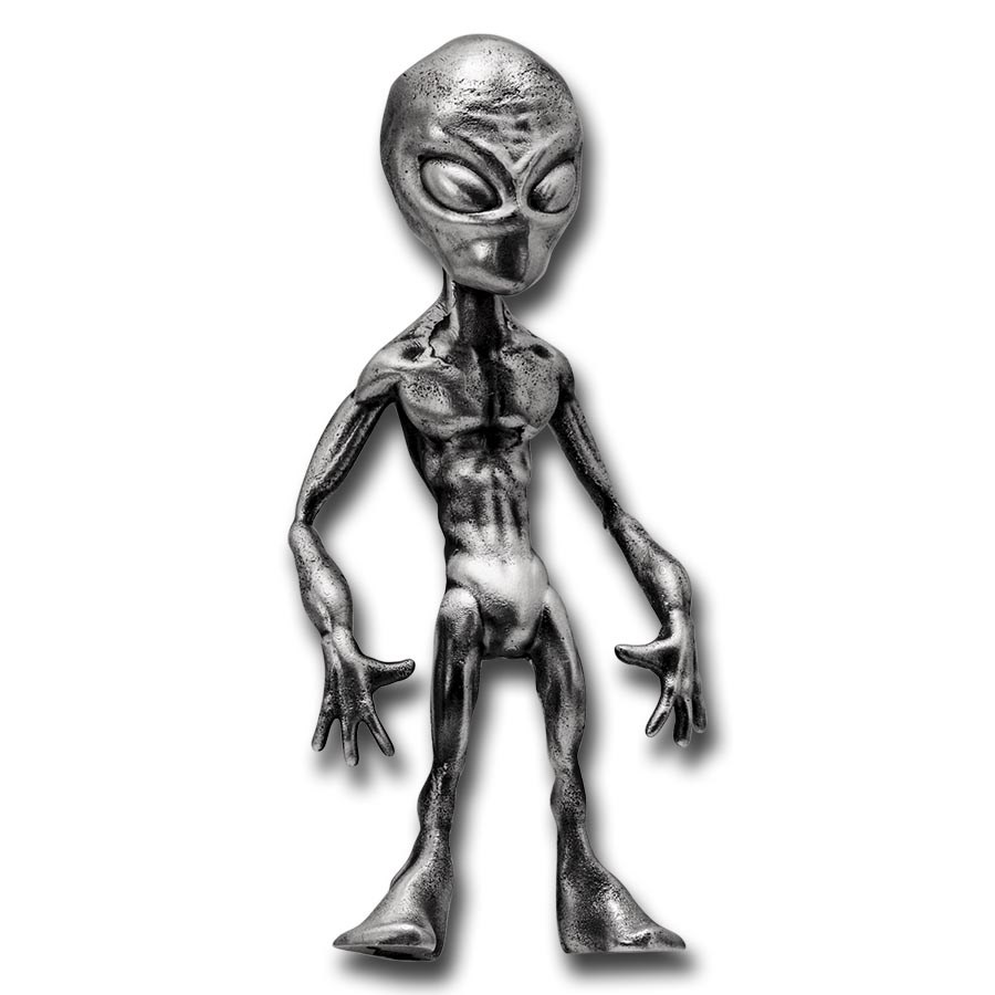 8 oz Silver Hand Poured Statue - Alien