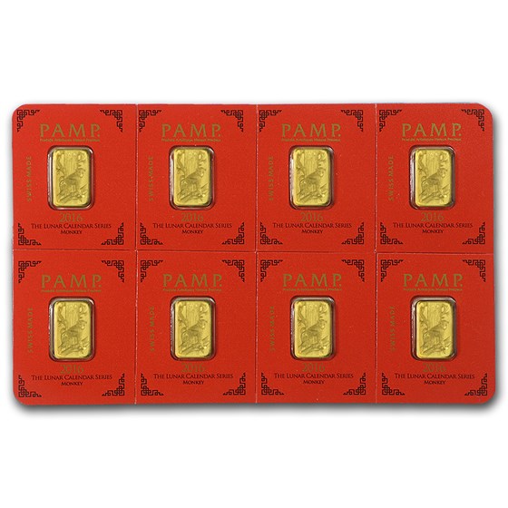 8x1 gram Gold Bar PAMP Suisse Lunar Monkey Multigram+8 (In Assay)
