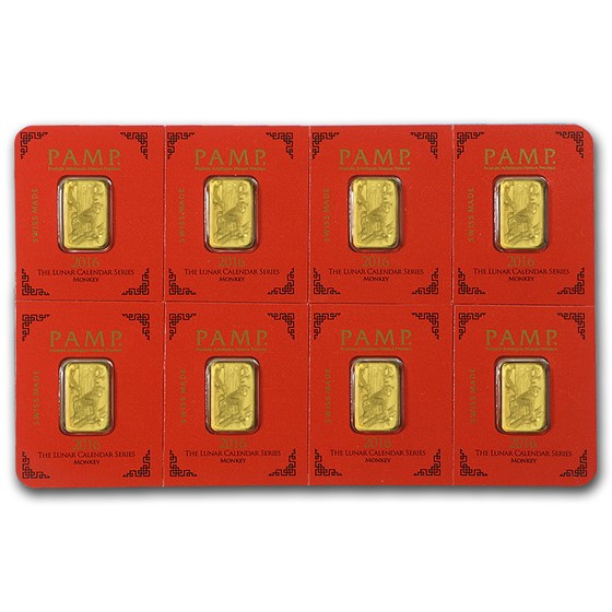 8x1 gram Gold Bar PAMP Suisse Lunar Monkey Multigram+8 (In Assay) 8x1 gram Gold Bar PAMP Suisse Lunar Monkey Multigram+8 (In Assay)