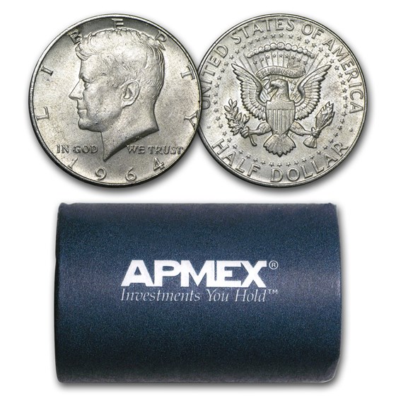 90% Silver 1964-P/D Kennedy Half Dollar 20-Coin Roll Avg Circ