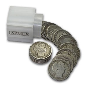 90% Silver Barber Halves $10 20-Coin Roll Good (1892-1900)