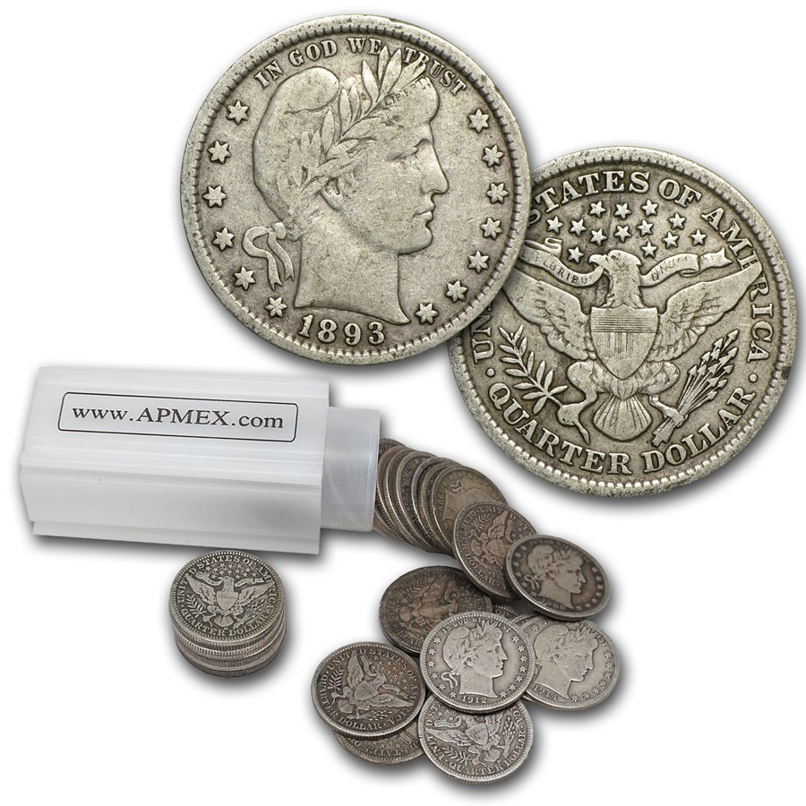 Buy 90 Silver Barber Quarters 40Coin Roll Fine+ APMEX