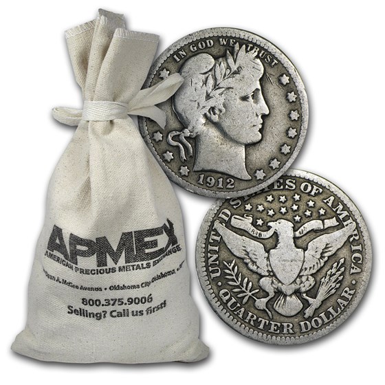 90% Silver Barber Quarters $500 Face Value Bag