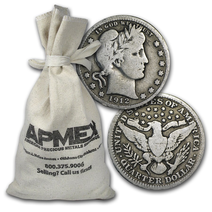 90% Silver Barber Quarters $500 Face Value Bag